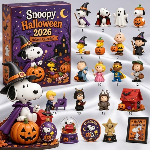 Snoopy Halloween Adventskalender 2026, Akryl 24-dagers Nedtelling Blindboks Dekor