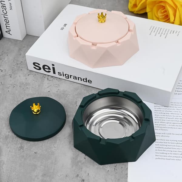Grön och rosa askkopp med lock, 2-pack för användning inomhus och utomhus