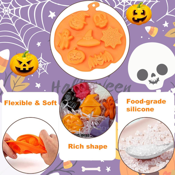 Halloween-silikonikaramellimuotteja, Halloween-kurpitsa-aavelepakkomuotteja, DIY-karamellihyytelökakkumuotit DIY-leivontaan