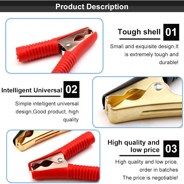 Bilbatteriladdare Alligator Clips, Isolerade Batteriklämmor, 2 st Elektriska Alligator Clips, Batteri Alligator Clips, Elektriska Alligator Clips (röd+svart)