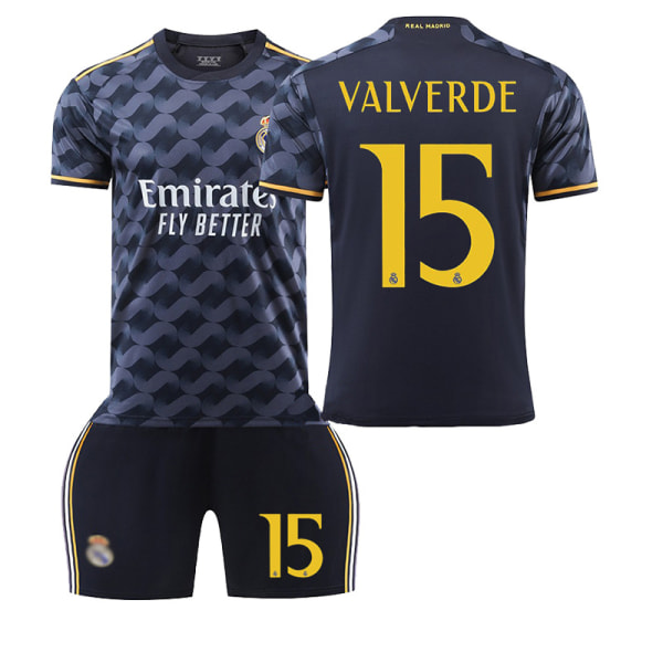 23/24 Sesong Real Madrid Bortetrøye Barn Fotballsett 15 VALVERDE 15 VALVERDE Children's size 22