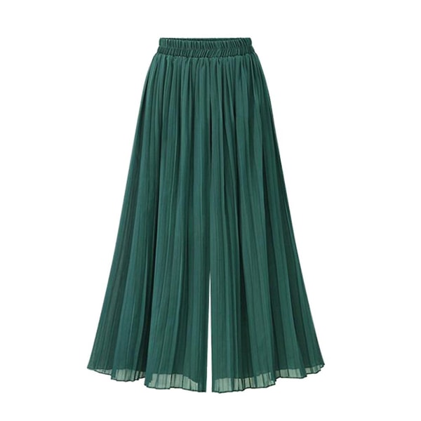 1pc Women's Elastic Waist Chiffon Wide Leg Pants Loose Pleated Wide Leg Pants (Green L)GreenXL Green