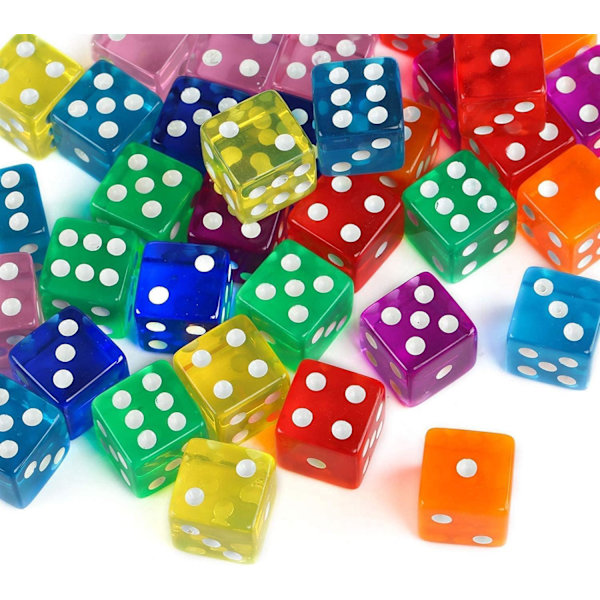 50-pack 16 mm färgglada transparenta tärningar med 6 sidor i 5 färger för spel