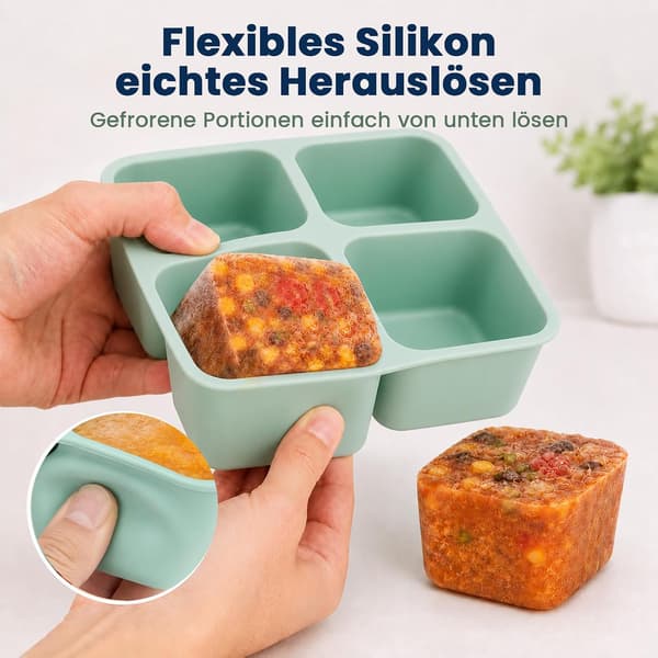 2-pak silikone fryseforme med låg, 4x200 ml portionsbeholdere til opbevaring af suppe, bouillon og sovs