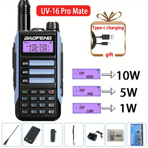 2023 Ny Vattentät Walkie Talkie BF UV-16 Pro Mate Radio Ham Cb Radio Hög Effekt Lång Distans