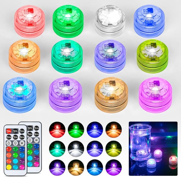 Nedsänkbar LED-lampa, 12 st Mini LED-lampor Vatten