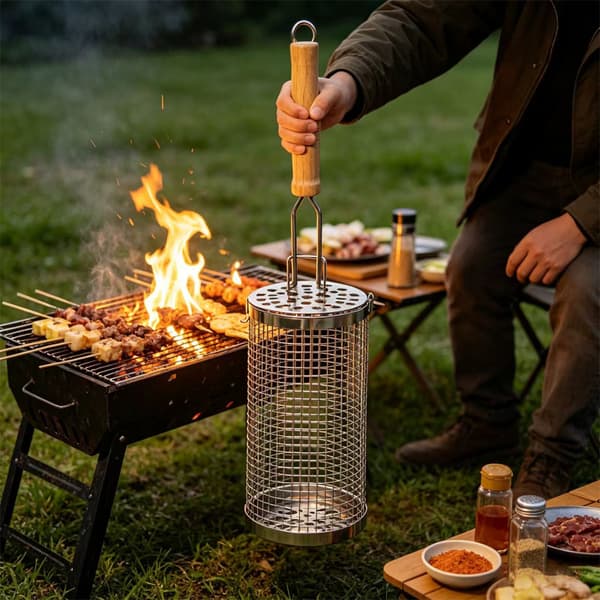 2 STK Grillkurv i Rustfritt Stål Grillbur Utendørs Grilltilbehør Kraftig