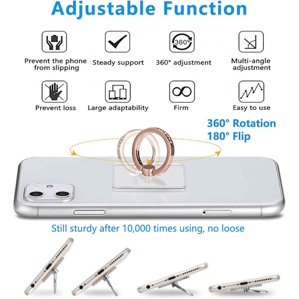 Mobiltelefonringhållare Stativ 10-pack Silver, Transparent Telefonringhållare Grepp Fingerstöd, 360 Graders Rotation Telefonring För Telefonfodral