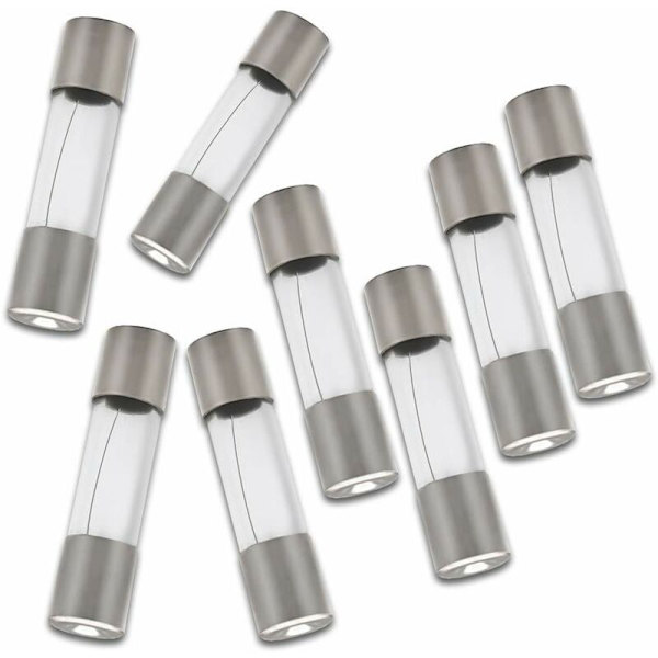 100 stk. 5X20 mm rørforstærkersæt med forskellige sikringer 0,2A, 0,5A, 1A, 2A, 3A, 5A, 6A, 8A, 10A, 15A