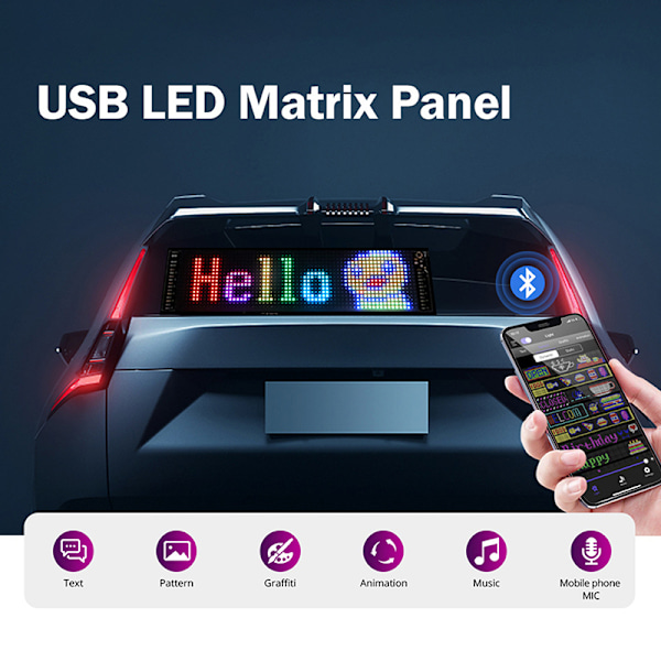 Bil LED-skylt Flexibel LED-matrispanel USB Bluetooth-applic 12*59cm