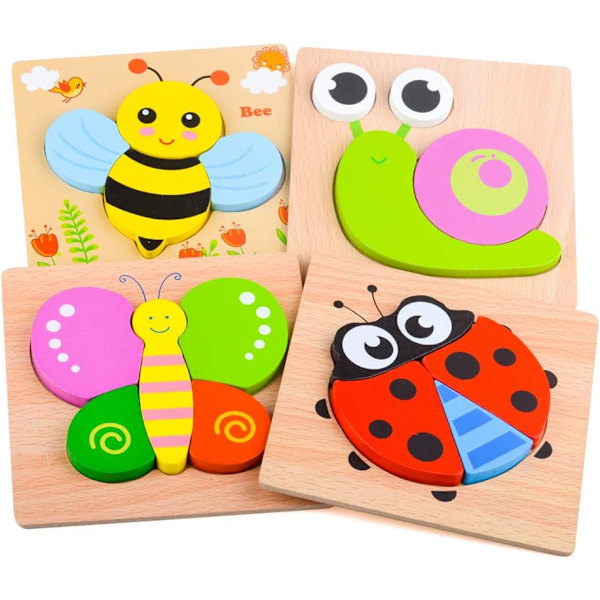 Baby dreng puslespil, træ puslespil legetøj til 1-3 år gamle drenge piger fødselsdagsgave til 1-3 år gamle småbørn børn pædagogisk legetøj Insects