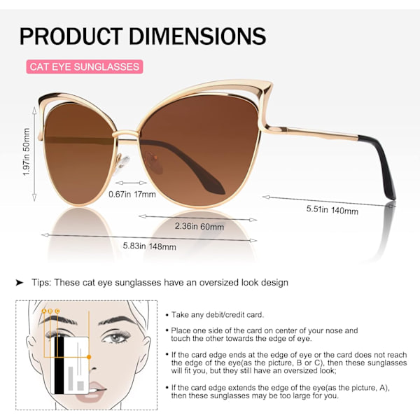 Trendy Oversized Solbriller for Kvinner Polariserte Cat Eye Søte UV400 Beskyttelse Brun Linse Brown Lens Brown