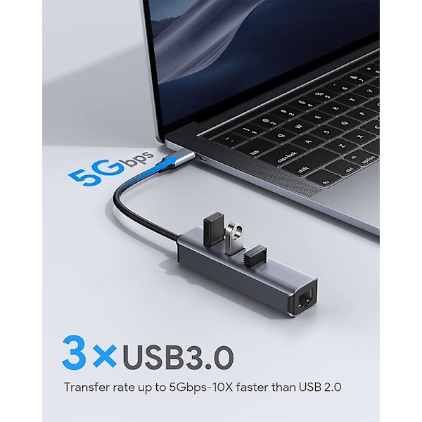 USB C - Ethernet-sovitin, rj45 - USB C Thunderbolt 3/type-c Gigabit Ethernet Lan -verkkoadapteri, yhteensopiva