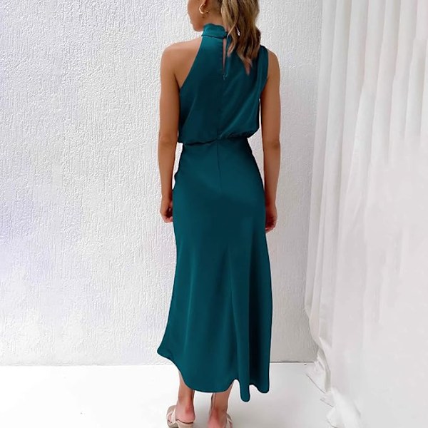 Sexy Kort Satin Kjole til Kvinder, Sommerlig Formel Lang Kjole, Mock Neck, Ærmeløs, Slids i Siden, Flydende Ærmeløs Maxi Skørter, Elegante Kvinders Skørter dark green S