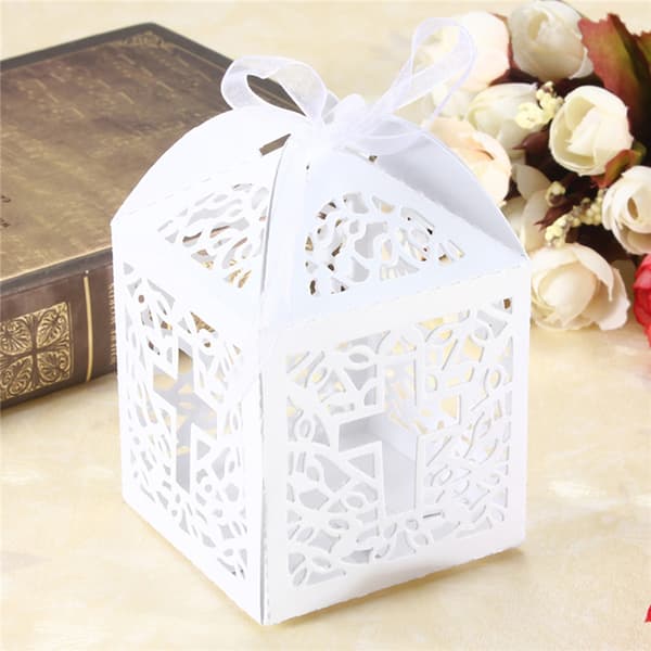 10/50/100 st Bröllopsfest Favör Kors Papper Godis Presentförpackningspapper W White