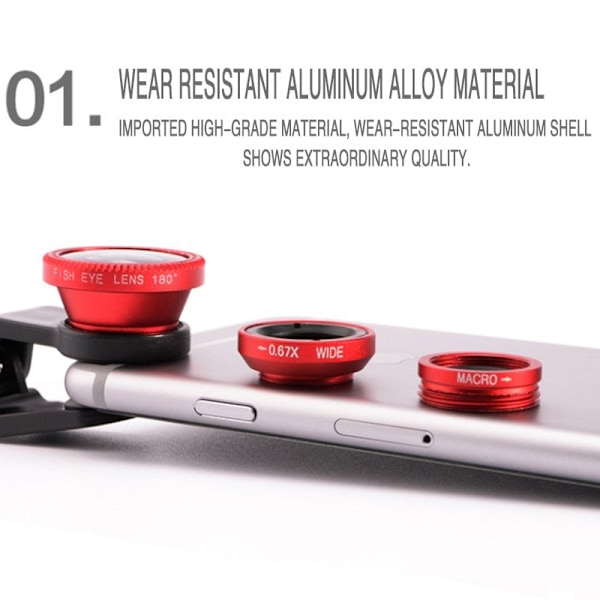 3-i-1 Fisheye-objektiv 0,67X vidvinkelzoom Fisheye makroobjektiv kamerasæt med klips universel objektiv til iPhone 13 Xiaomi Huawei Silvery