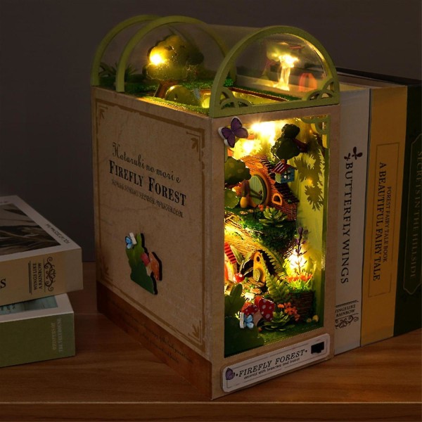 Puinen 3d DIY-kirjanurkkaus pienoismalli Firefly Forest Decor