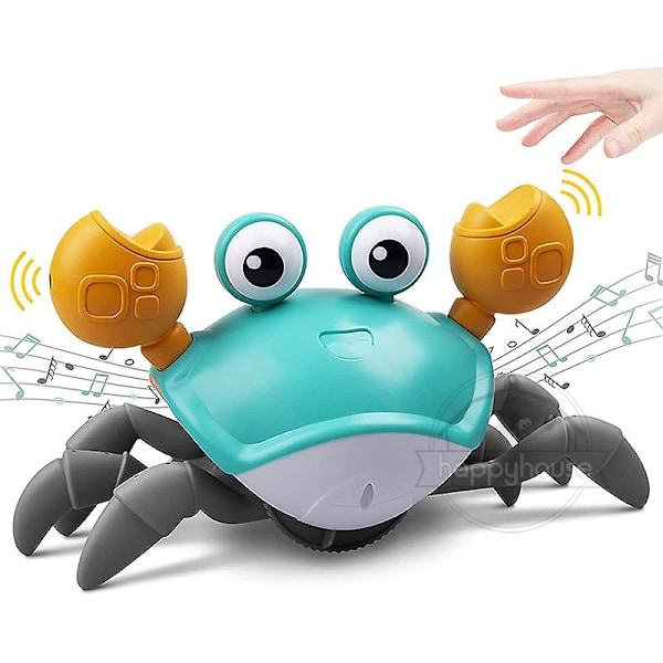 Ryömiva rapuvauva musiikilla ja LED-valoilla, vauvoille ja taaperoille tarkoitetut musiikkilelut, jotka välttävät esteitä automaattisesti, interaktiiviset lelut Crab-Green no BOX