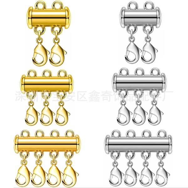 2-pack magnetiska lagerhalsbandsklåsper, lås, halsbandsklås för multi-slide-lås, silver hummerlås Silver lobster clasp 4 rows