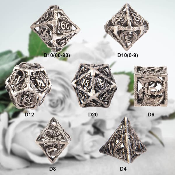 Hule Metal D&D Terninger, Steampunk Polyhedral Terningspil Sæt 7 Stykker