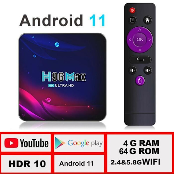 Multimedia BOX Smart TV H96 Max V11 4 GB + 64 GB set-top box Android 11 Wifi, 4K, Youtube