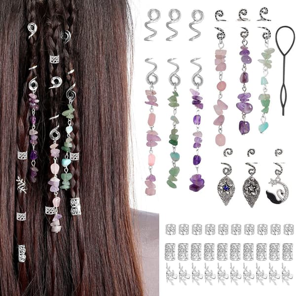 DIY Legering Flette Hår Mansjetter Sett 40 STK, Gull og Sølv Dreadlock Smykker Tilbehør for Hårstyling og Dekorering Silver (40pcs)