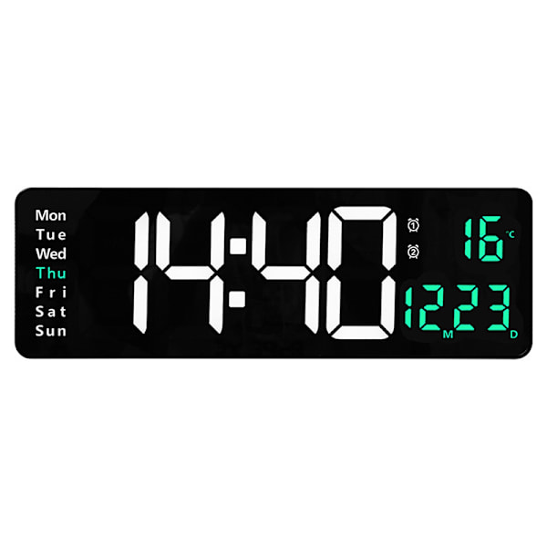 LED Digital Vægur Elektronisk Vægur Fjernbetjening Temp Dato Grøn Green 16 inches
