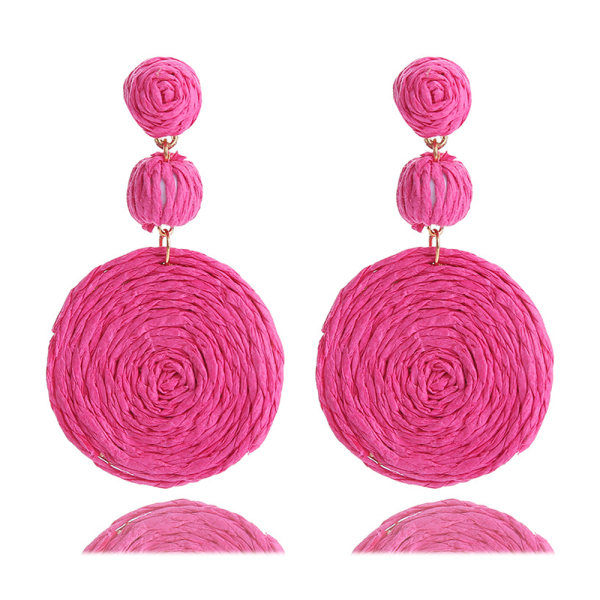 Boho Raffia Ball Earrings for Women, Statement Raffia Round Drop