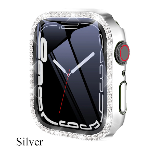 Diamond Glass+ Deksel for Apple Watch Etui 45mm 41mm 40mm 44mm 42mm 38mm Bling Bumper+ Skjermbeskytter iwatch Serie 9 8 7 3 6 SE Sølv Silver Series 654 SE 40MM