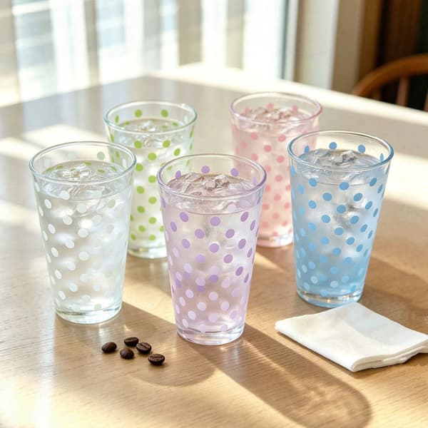 450 ml glasmugg med sugrör och lock, prickig kaffekopp, återanvändbart isdrycksglas**Rosa prickig 2-pack + sugrör + lock Pink  dot 2-pack + straw + lid