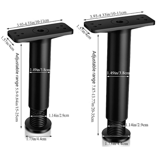 Sengestøtteben Møbelben 15-25CM 15-25CM 15-25cm 15-25cm