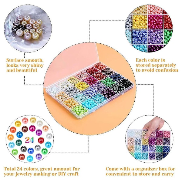 1680 stk 6 mm 24 farger runde perler med hull til smykkefremstilling løse mellomperler for diy C