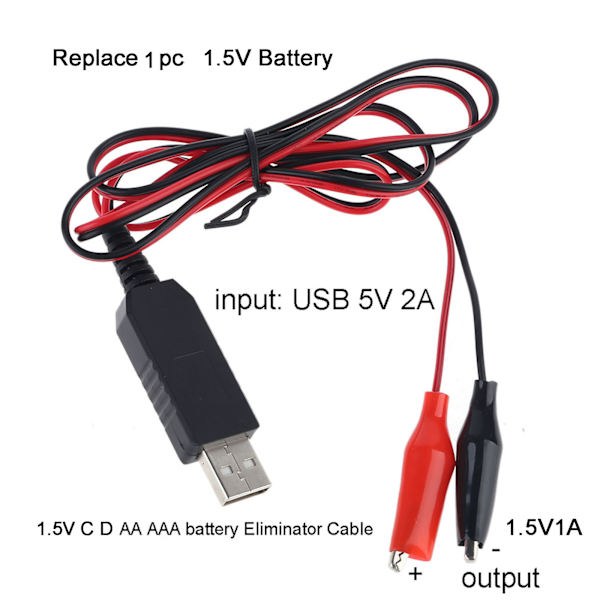 Universal 2m USB 5V til 1.5V strømadapter AAA AA CD størrelse Batteri Eliminator Erstat 1 stk 1.5V batteri