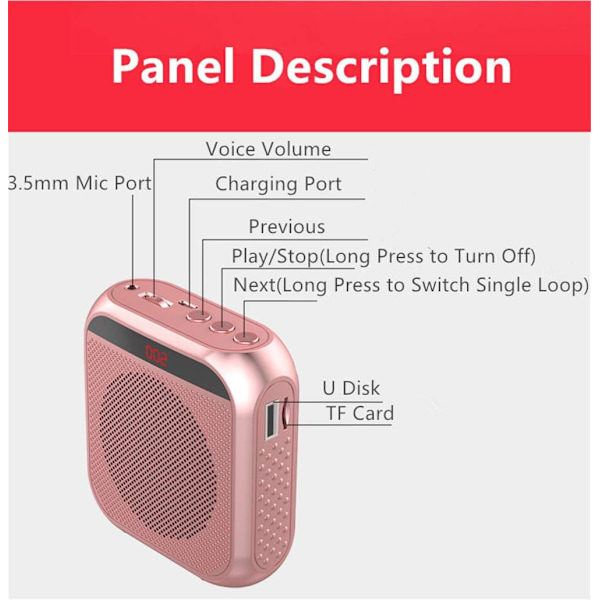 Kannettava kaiutinvahvistin langattomalla mikrofonilla Ladattava kaiutinvahvistin (Rose Gold)