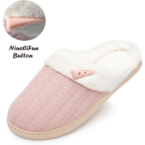Damtofflor med fluffigt foder, Memory Foam, tofflor att sticka in i, halksäkra, varma plyschskor för sovrummet med fuskpälsfoder