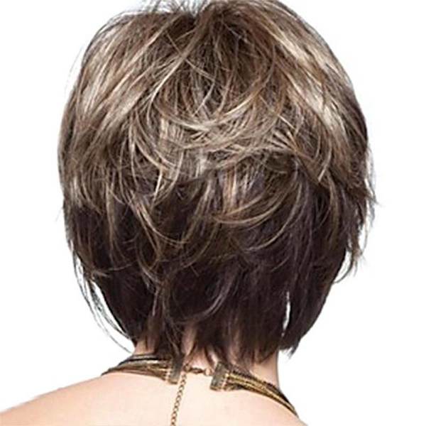 Kvinnors korta lockiga peruk beskuren Elf Che Ombre brun Cosplay
