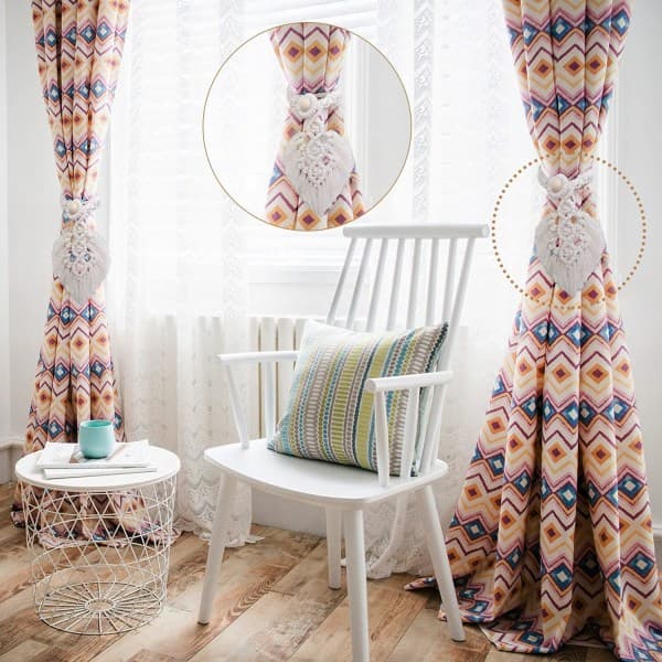 Galaxy Pakke med 2 Gardinbindere Boho Makrame Blade Gardinholder Bomuldsbindere (Beige)
