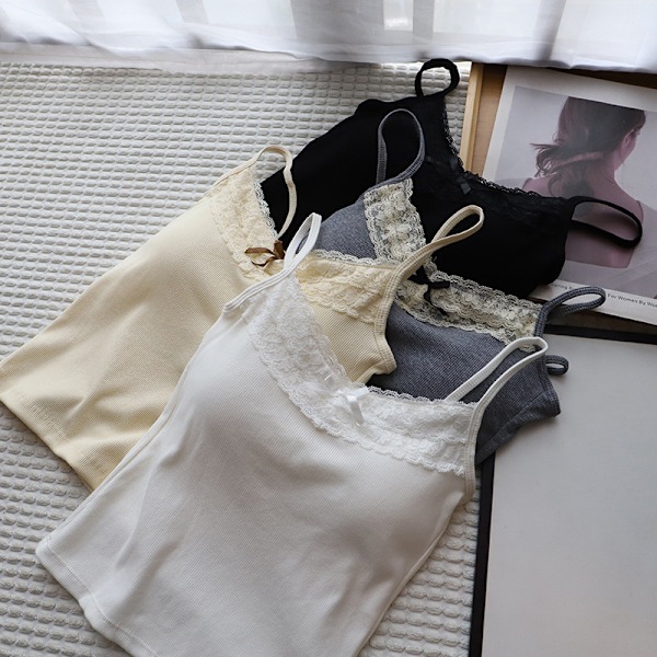 Stickad Crop Top för Kvinnor, Enfärgad Sling Top, Stickad Tank Top White
