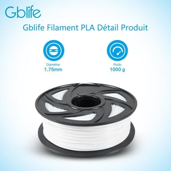 PLA 3D-printer filament 1,75 mm 1 kg hvid - GBlife - Fremragende printkvalitet og blank finish