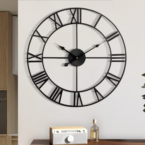 Stor väggklocka, Metall Retro Romerska Siffror Klocka, Modern Rund Tyst Väggklocka, Lätt att Läsa för Vardagsrum/Hem/Kök/Kontor/Guld-Perfet Guld Gold 18 inches