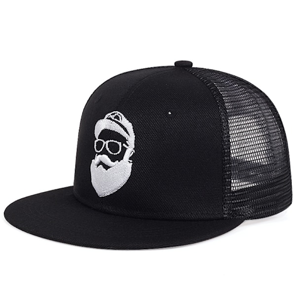 Mustache Old Man Brodert Baseball Cap Mote Sommer Mesh Casual Street Hip Hop Flat Brim Hat black