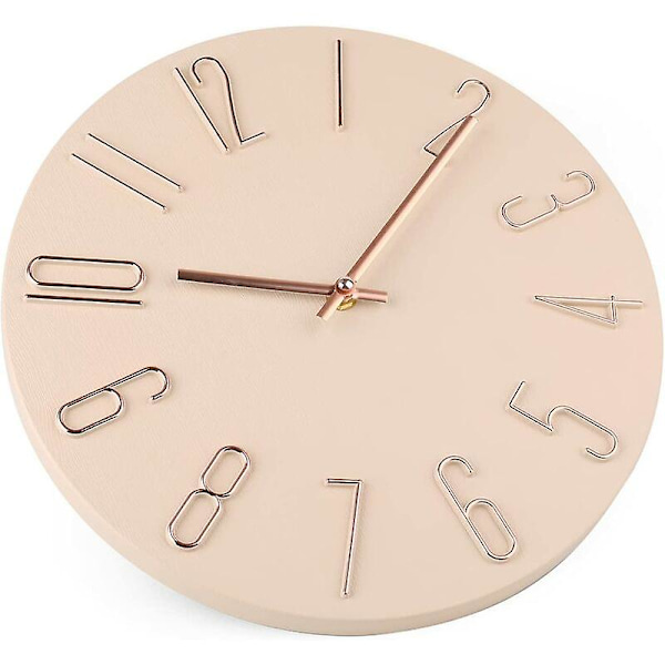 Klokke Moderne Veggklokke 30cm Stille Ikke-Tikkende Batteridrevet Treggveggklokker - Beige