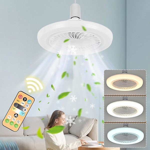Takfläkt med Lampa för Sovrum - E27 3 Färger Stängda Takfläktar med Fjärrkontroll Intelligent Kontroll, Ögonskyddande Dimbar [qb]