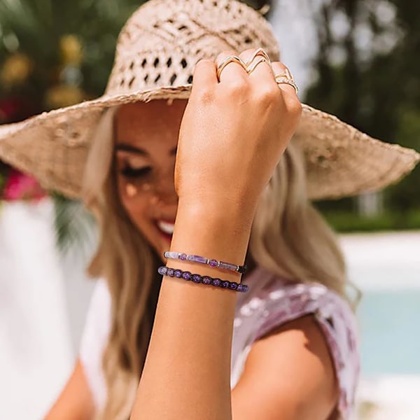 Pärlarmband Justerbart Handgjort Snöre Armband Bohème Färgglad Sten Strand Armband för Kvinnor 2 Pieces Purple