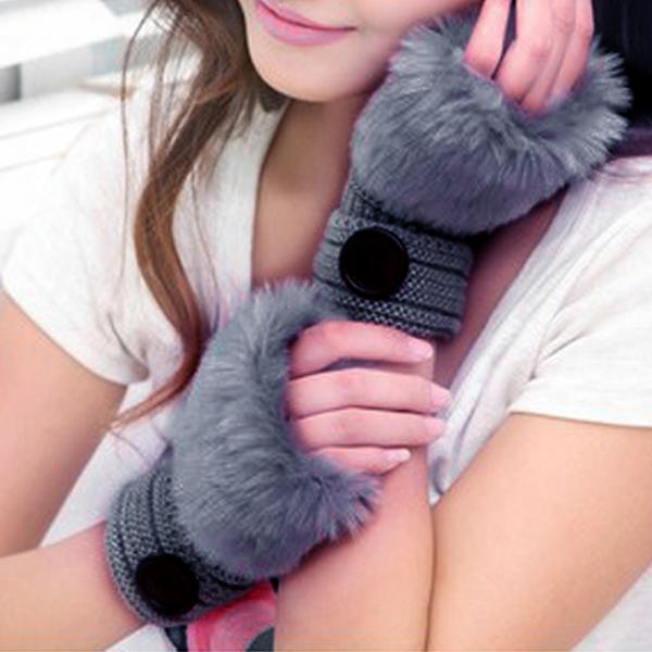 Fingerløse damehandsker Vinter Faux Fur Luffer Foret Termisk Light grey