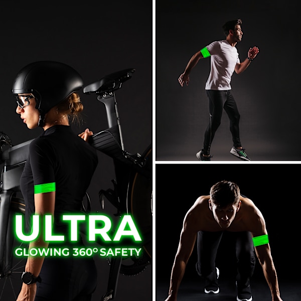 2-pack Uppladdningsbart LED-armband – Löpljus med hög synlighet [BT] Grön