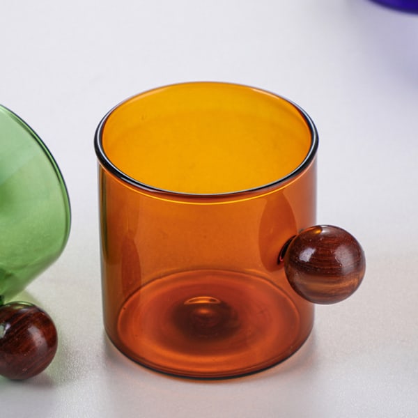 Fargerike Glasskaffe Kopper med Treballhåndtak Stilig Drikkemugg Vannkopp for Te Kaffe Latte Grønn Green 220ml