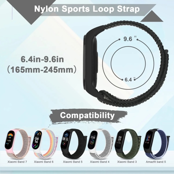 Nylon Mi Band 4 5 6 rannekkeen vaihto - Pehmeä säädettävä rannekoru Pulsera correa Xiaomi Mi Band 3 4 5 6 7 rannekkeelle Virallinen musta Official black 6 Mi Band 3 4 5 6 7