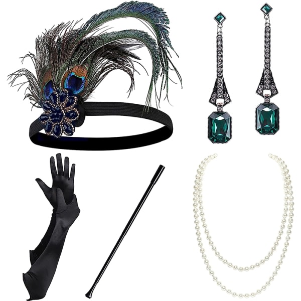 Huvudband, halsband, handskar och armband i 1920-talets flapperstil - Gatsby MI - One size I Onesize