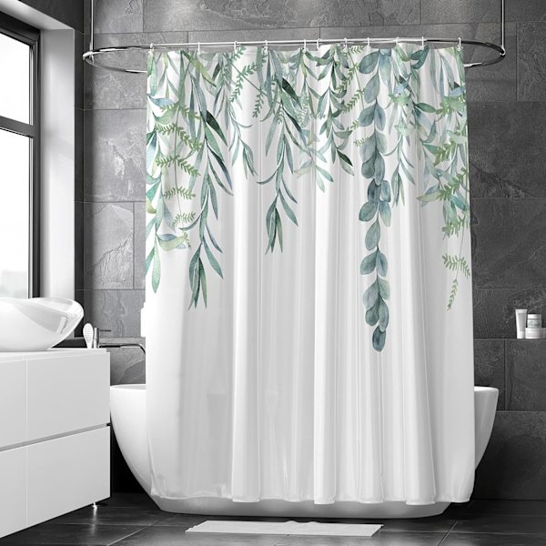 Bruseforhæng, grønt bruseforhæng til badeværelse, plante ekstra lange bruseforhæng med 12 kroge 183 x 198 cm